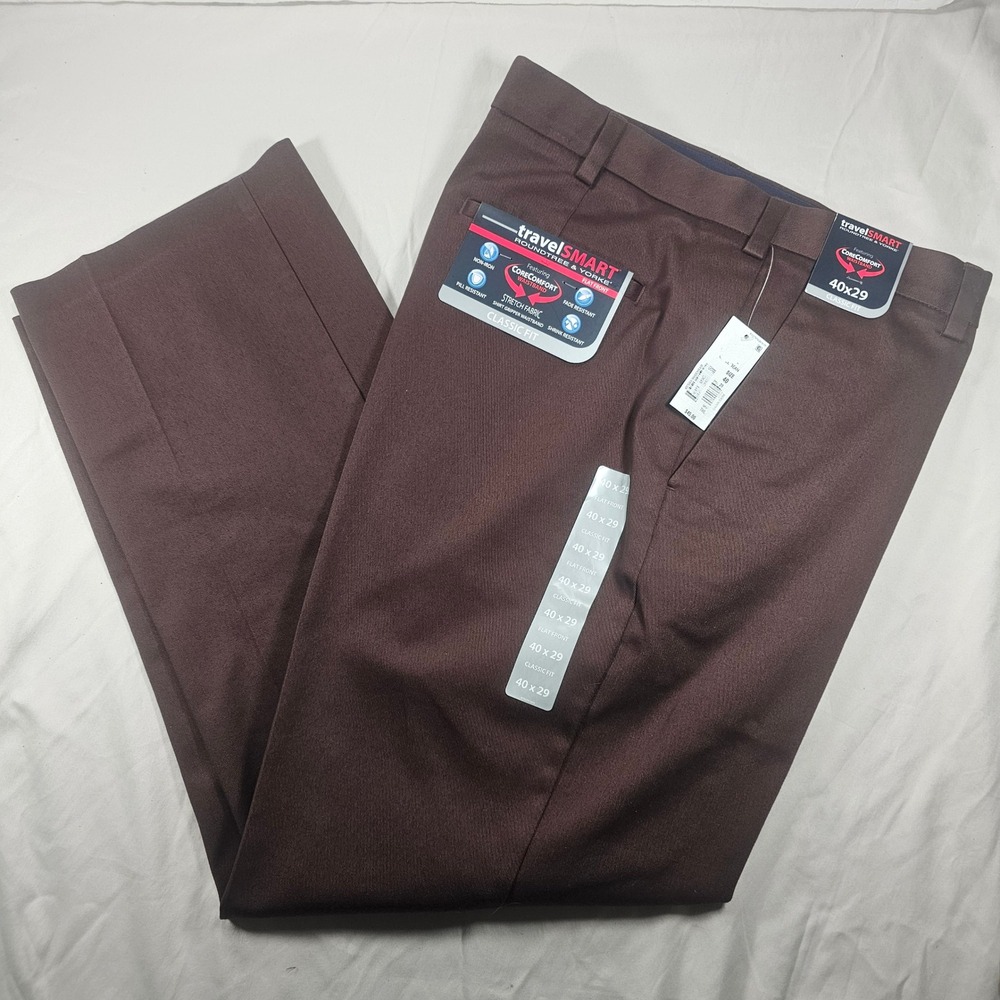 Roundtree & Yorke 40x29 Brown TravelSMART Classic Flat Frt Chino Pants NWT 1645